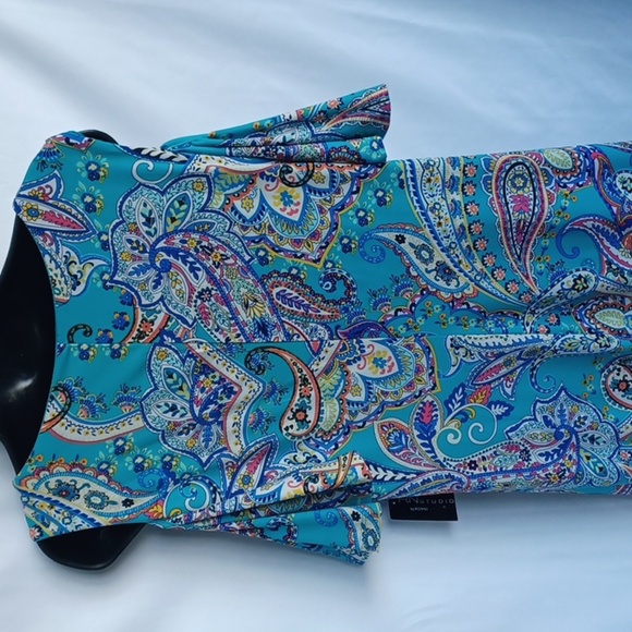 RN Studio Cold Shoulder Paisley Dress Turq Multi 12, stretchy,  flowy - Picture 4 of 9